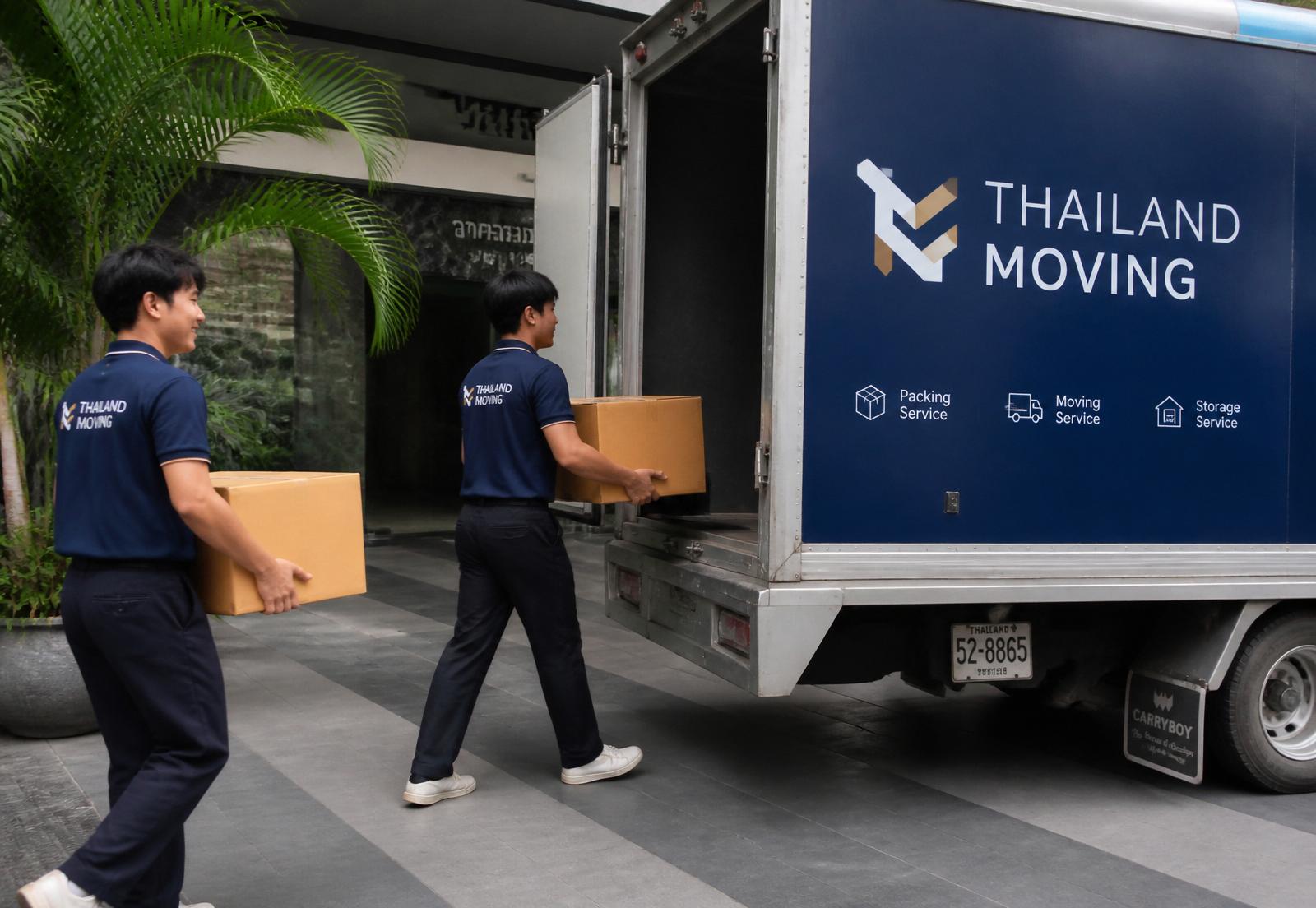 รถขนย้าย Thailand Moving จอดหน้าคอนโดในกรุงเทพฯ